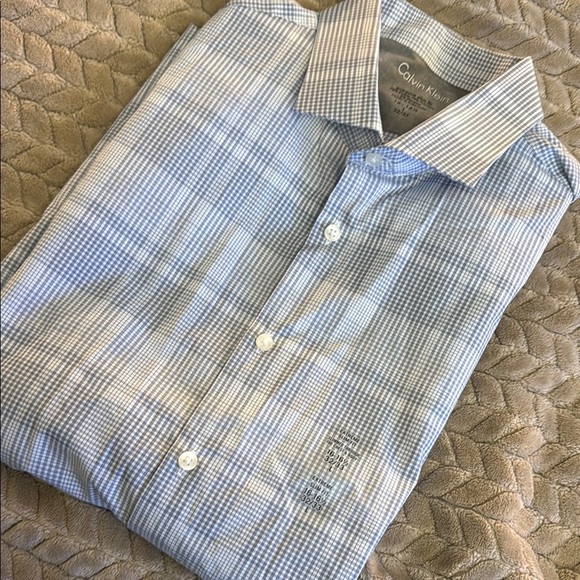 Calvin Klein Men's Blue Checkered Shirt long sleeve 16-16 1/2 32/33 Large NWT - Picture 2 of 10